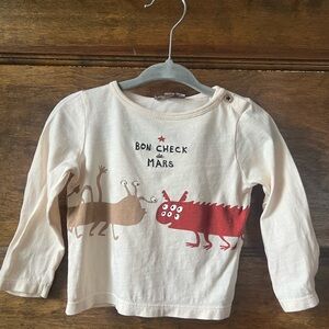 Emile et Ida | 100% Cotton Cream Long Sleeve Tee with Fun Print (6 months)